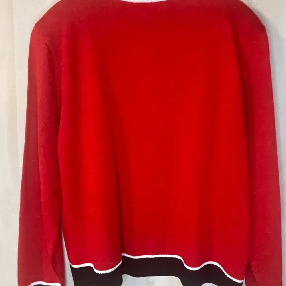 Sam Remo‎ by Laura knits red black cardigan sweater front zip size large vintage